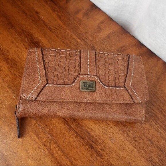 Born Brown Leather Wallet with Woven Details - Picture 1 of 12